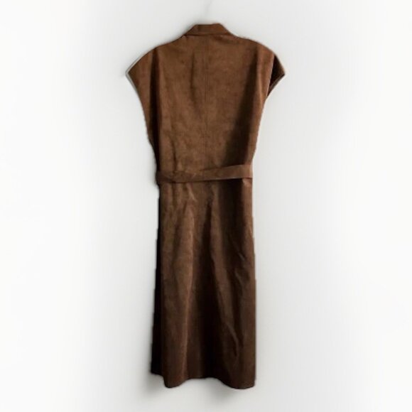 Vintage 1970s Blassport Bill Blass Ultra Suede Brown Button Down Dress Size 8 - Picture 3 of 10